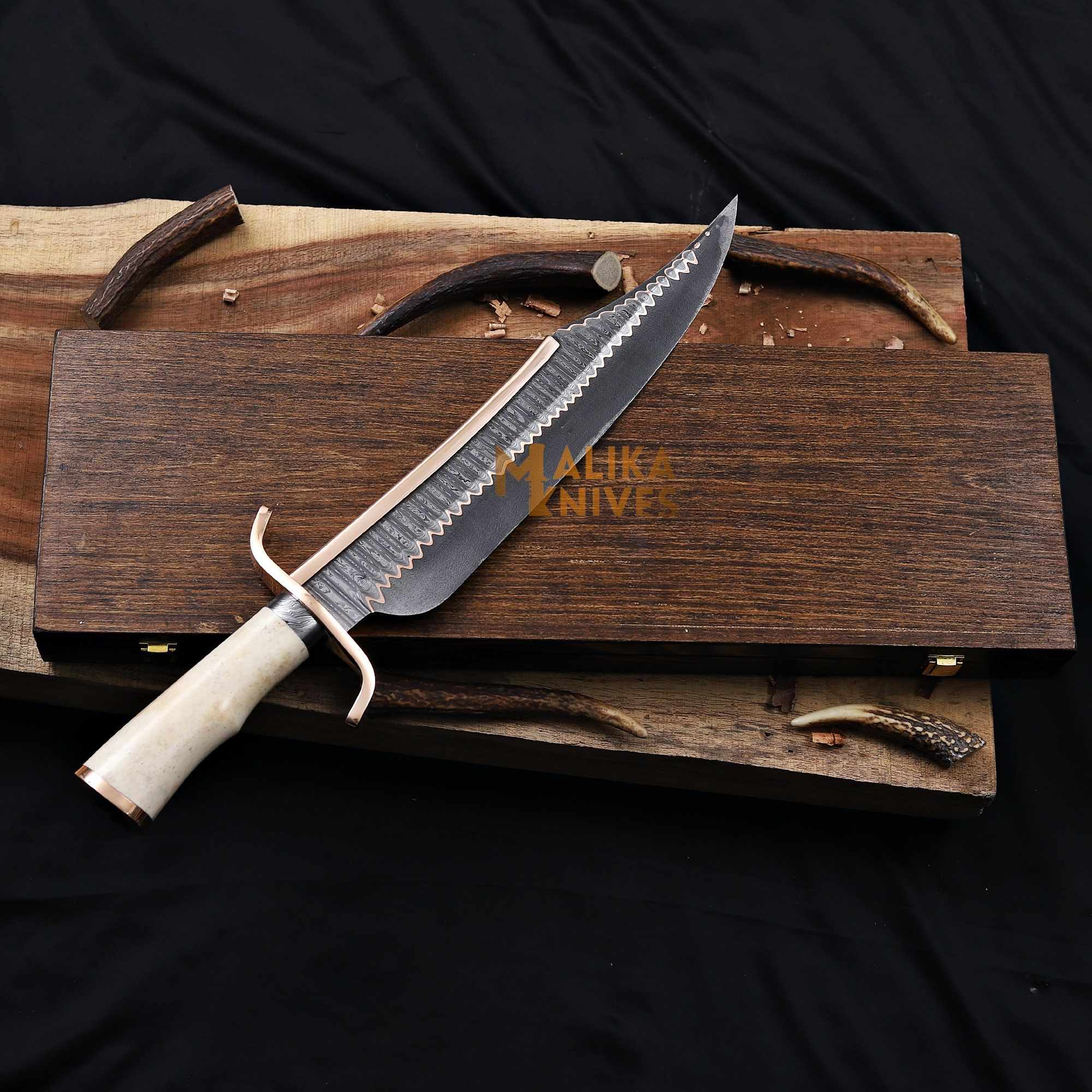 MALIKA KNIVES simple Copper Damascus Alamo Musso Bowie Knife