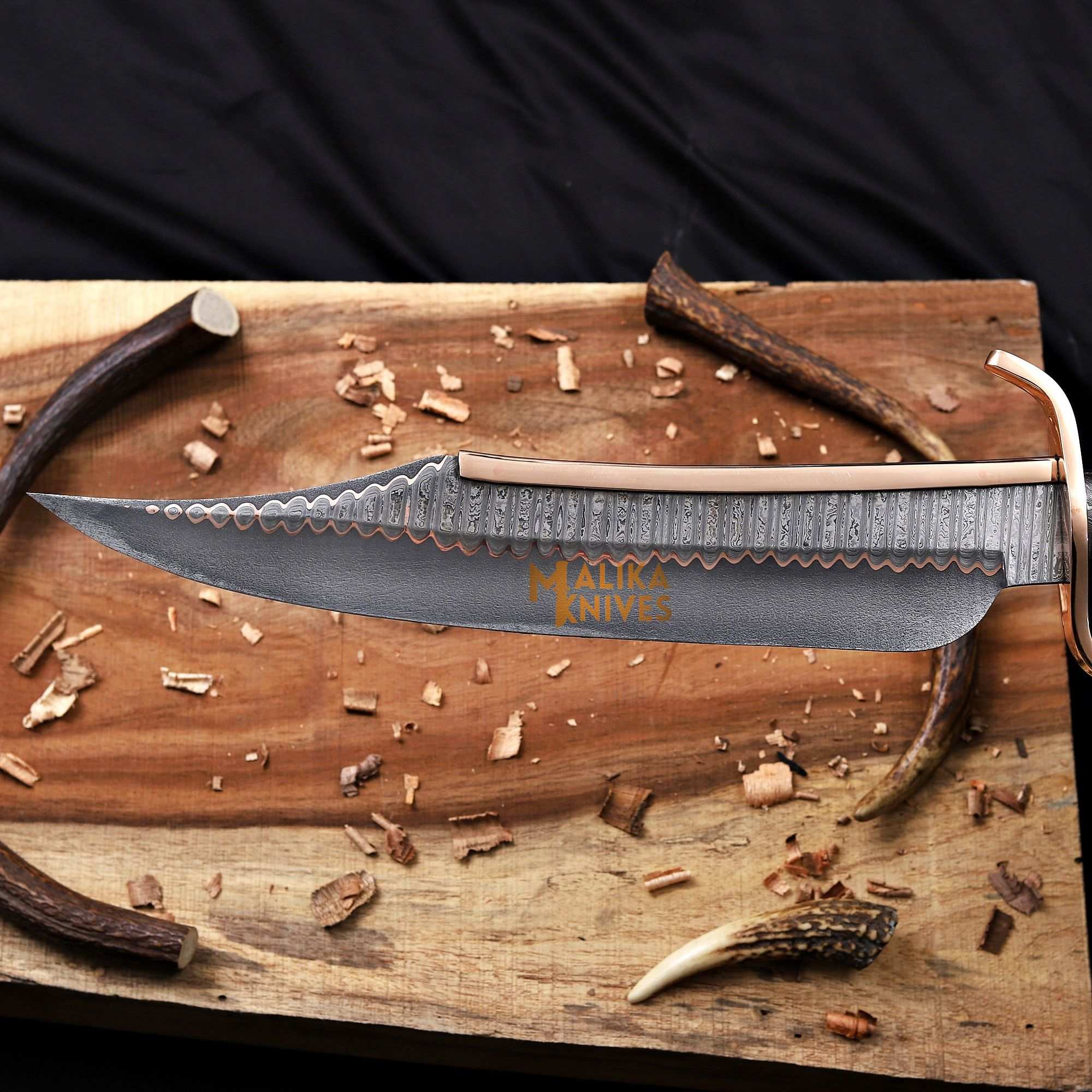 MALIKA KNIVES simple Copper Damascus Alamo Musso Bowie Knife