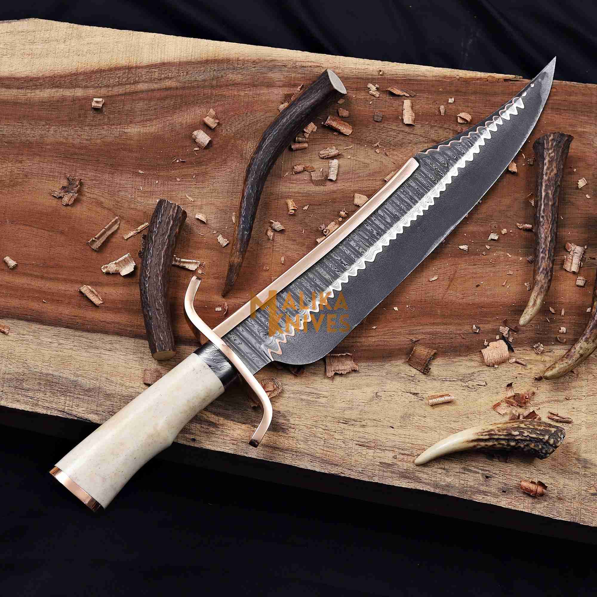 MALIKA KNIVES simple Copper Damascus Alamo Musso Bowie Knife