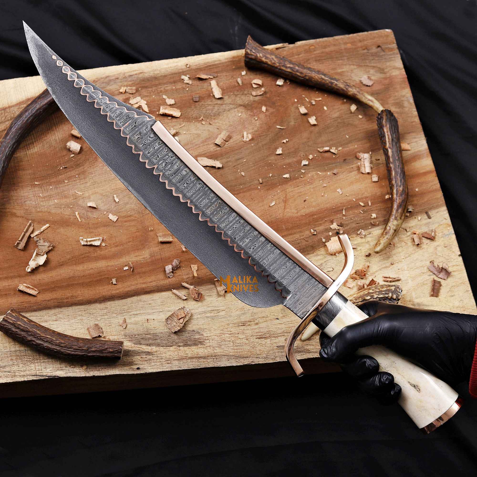 MALIKA KNIVES simple Copper Damascus Alamo Musso Bowie Knife