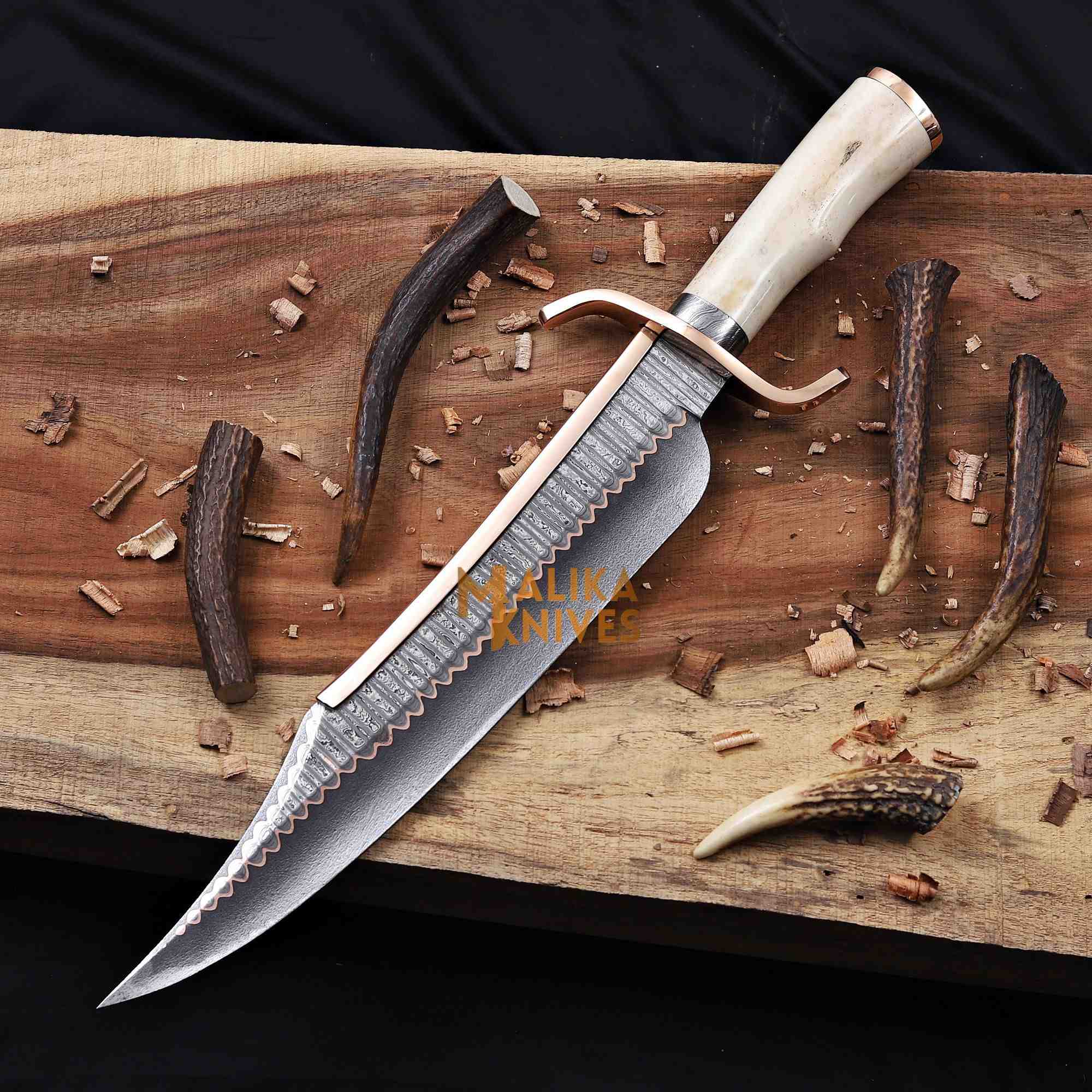 MALIKA KNIVES simple Copper Damascus Alamo Musso Bowie Knife