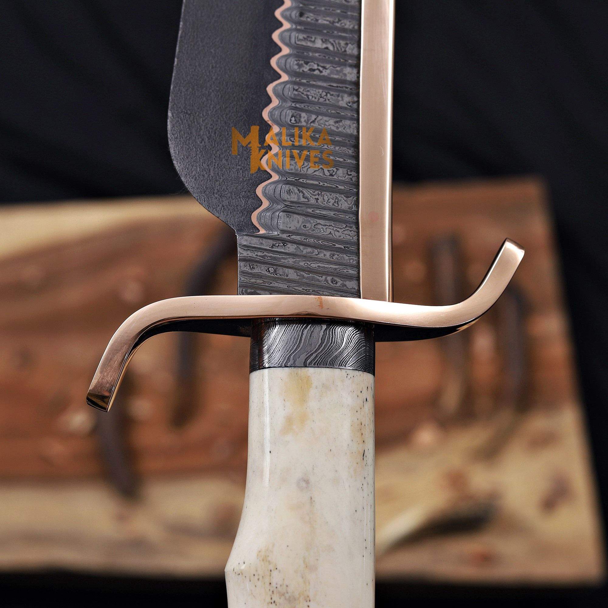 MALIKA KNIVES simple Copper Damascus Alamo Musso Bowie Knife