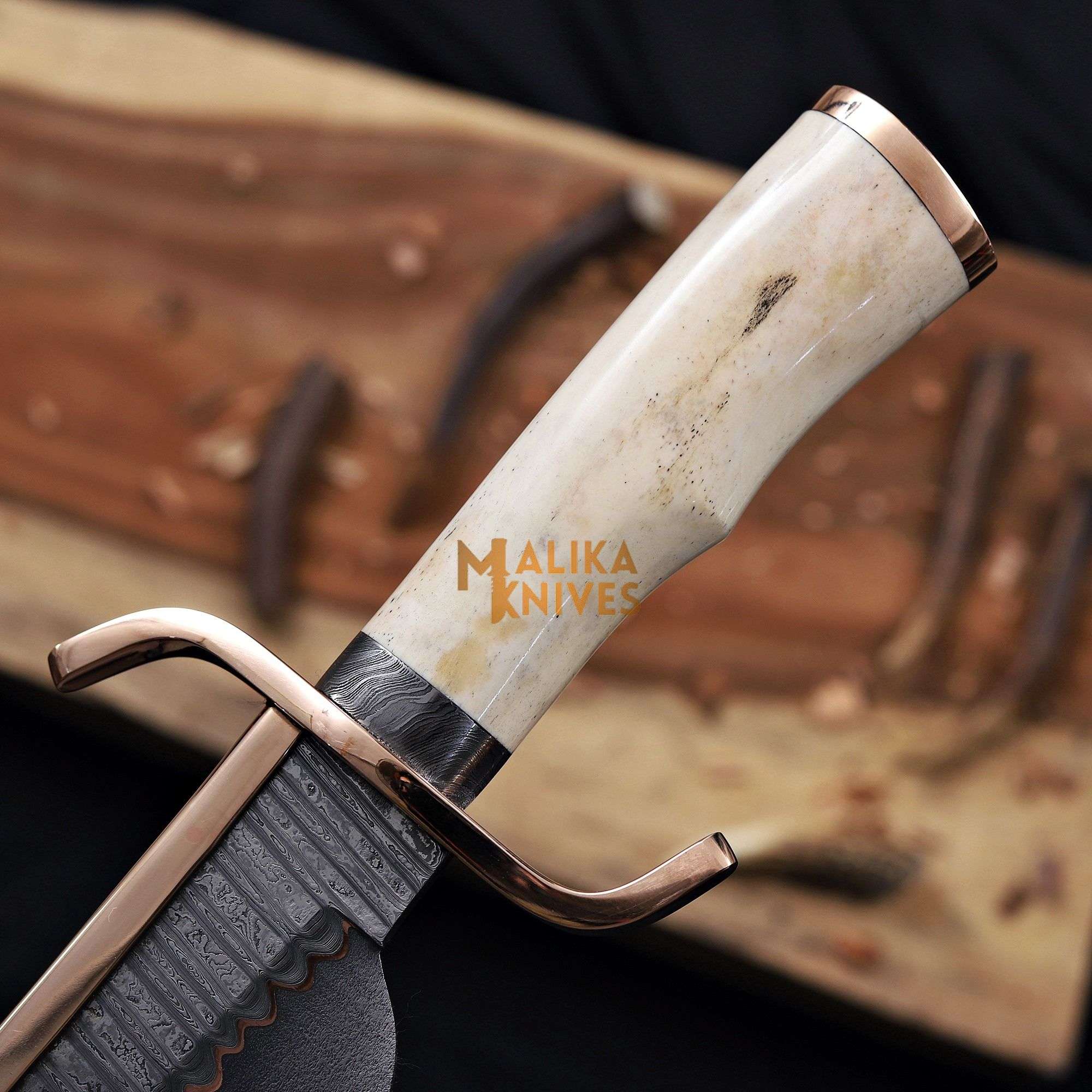 MALIKA KNIVES simple Copper Damascus Alamo Musso Bowie Knife