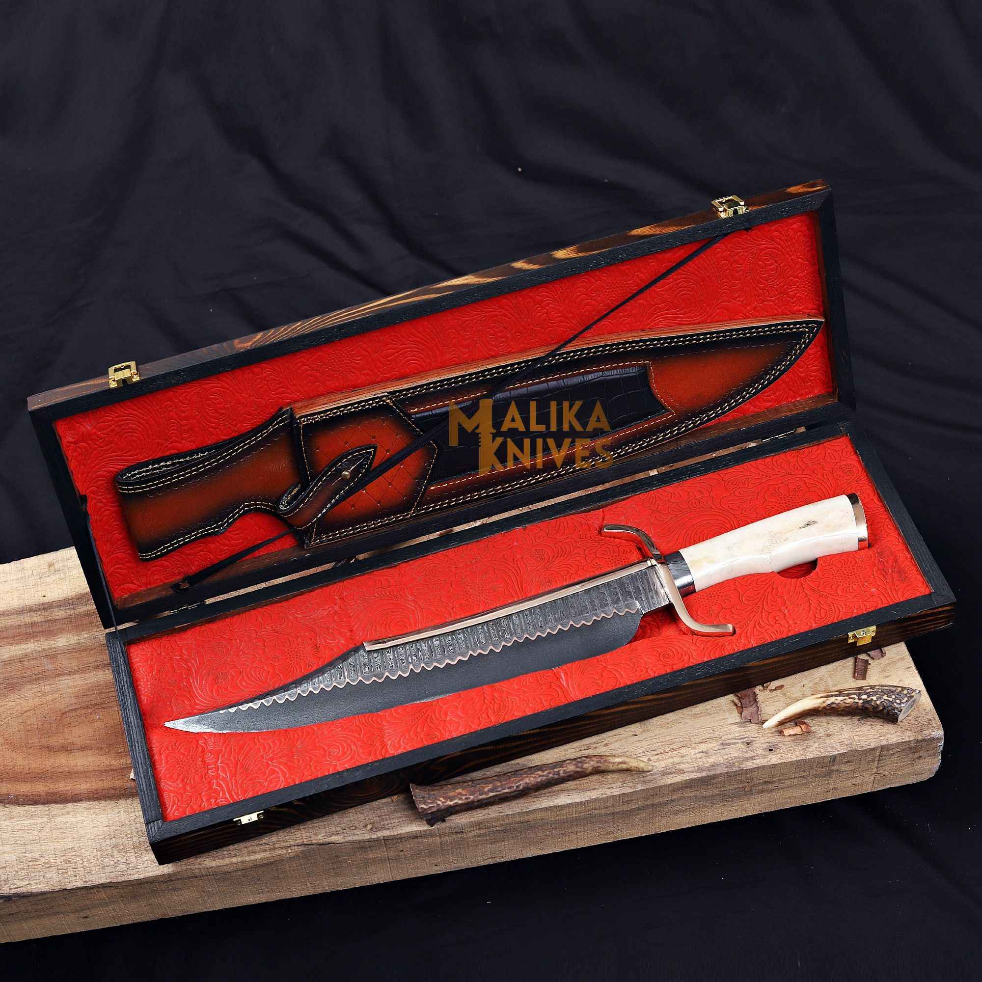 MALIKA KNIVES simple Copper Damascus Alamo Musso Bowie Knife