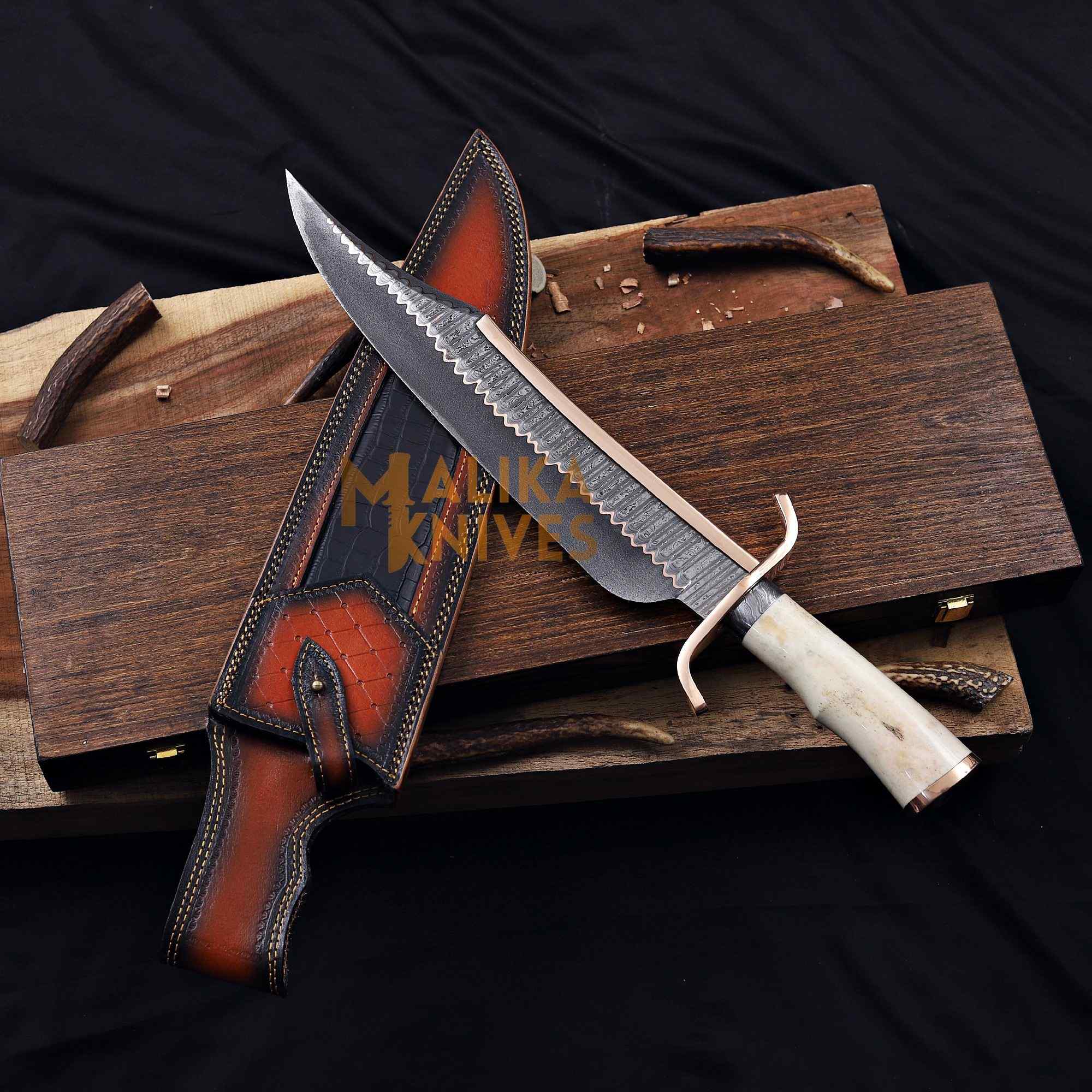 MALIKA KNIVES simple Copper Damascus Alamo Musso Bowie Knife