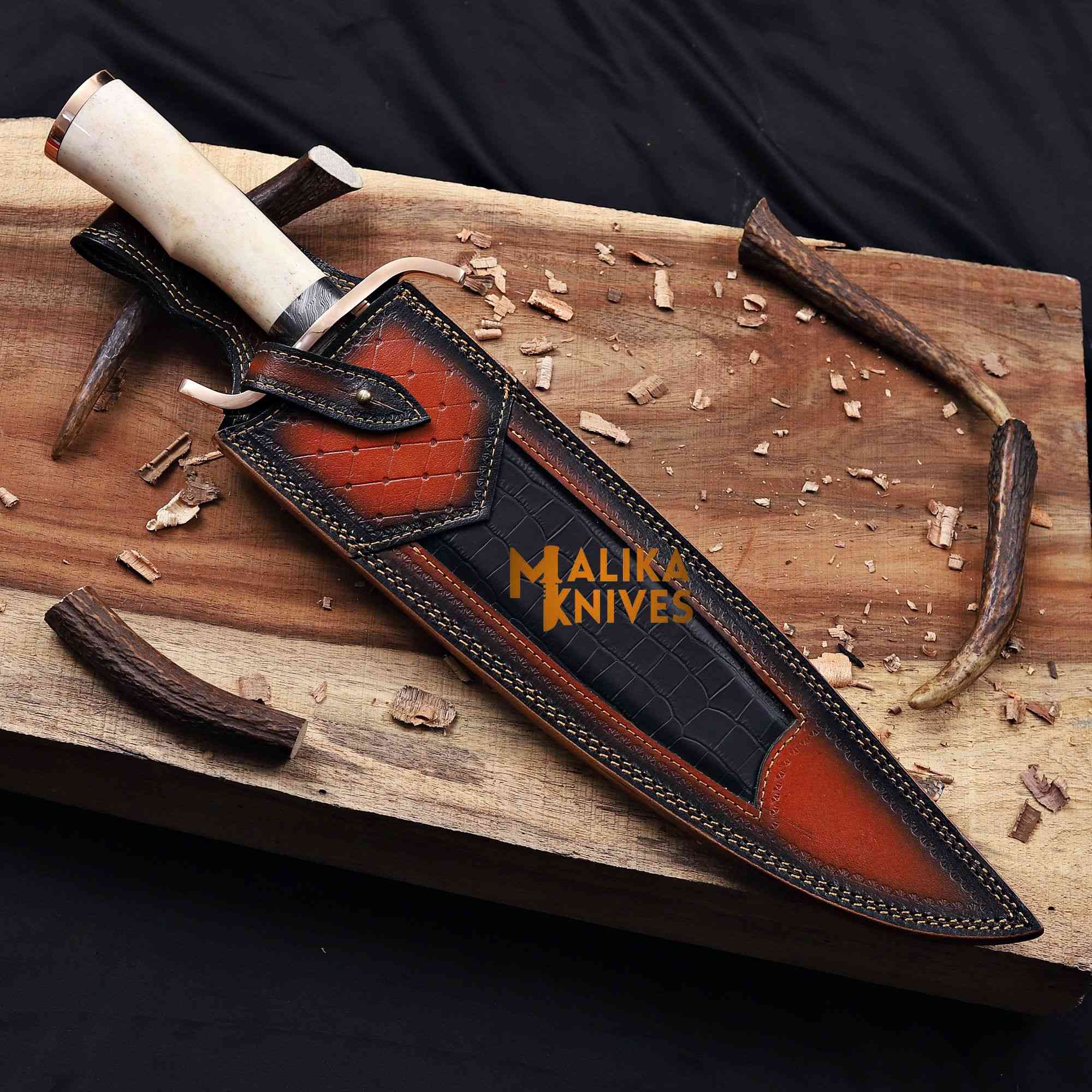 MALIKA KNIVES simple Copper Damascus Alamo Musso Bowie Knife