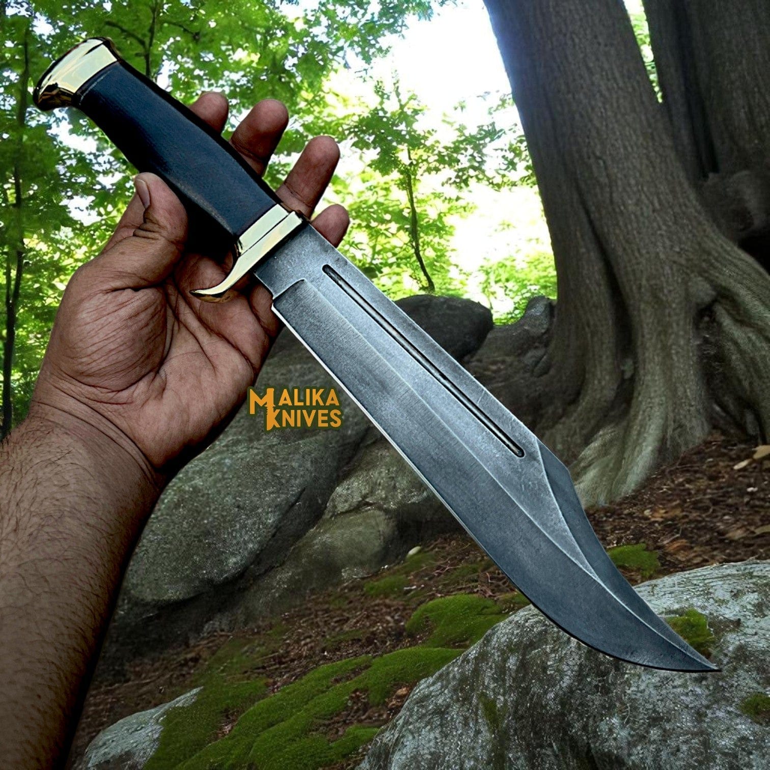 MALIKA KNIVES simple Crocodile Dundee Knife Replica | D2 Steel Blade | Black Micarta Handle