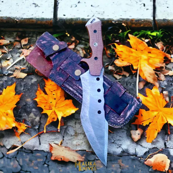 MALIKA KNIVES simple Custom Damascus Tracker Bowie Knife Micarta