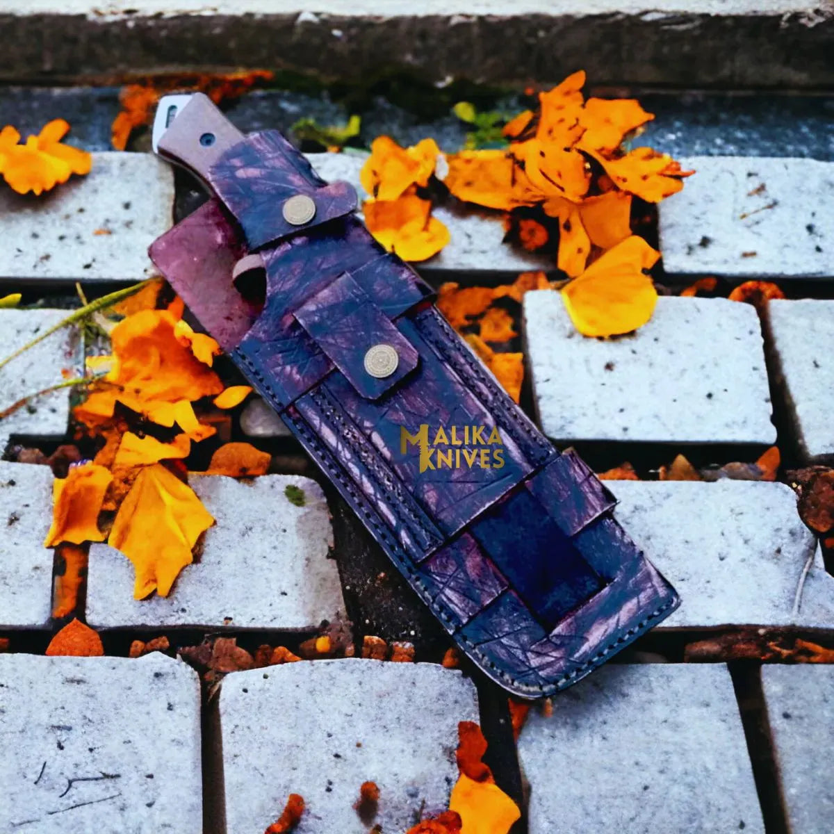 MALIKA KNIVES simple Custom Damascus Tracker Bowie Knife Micarta