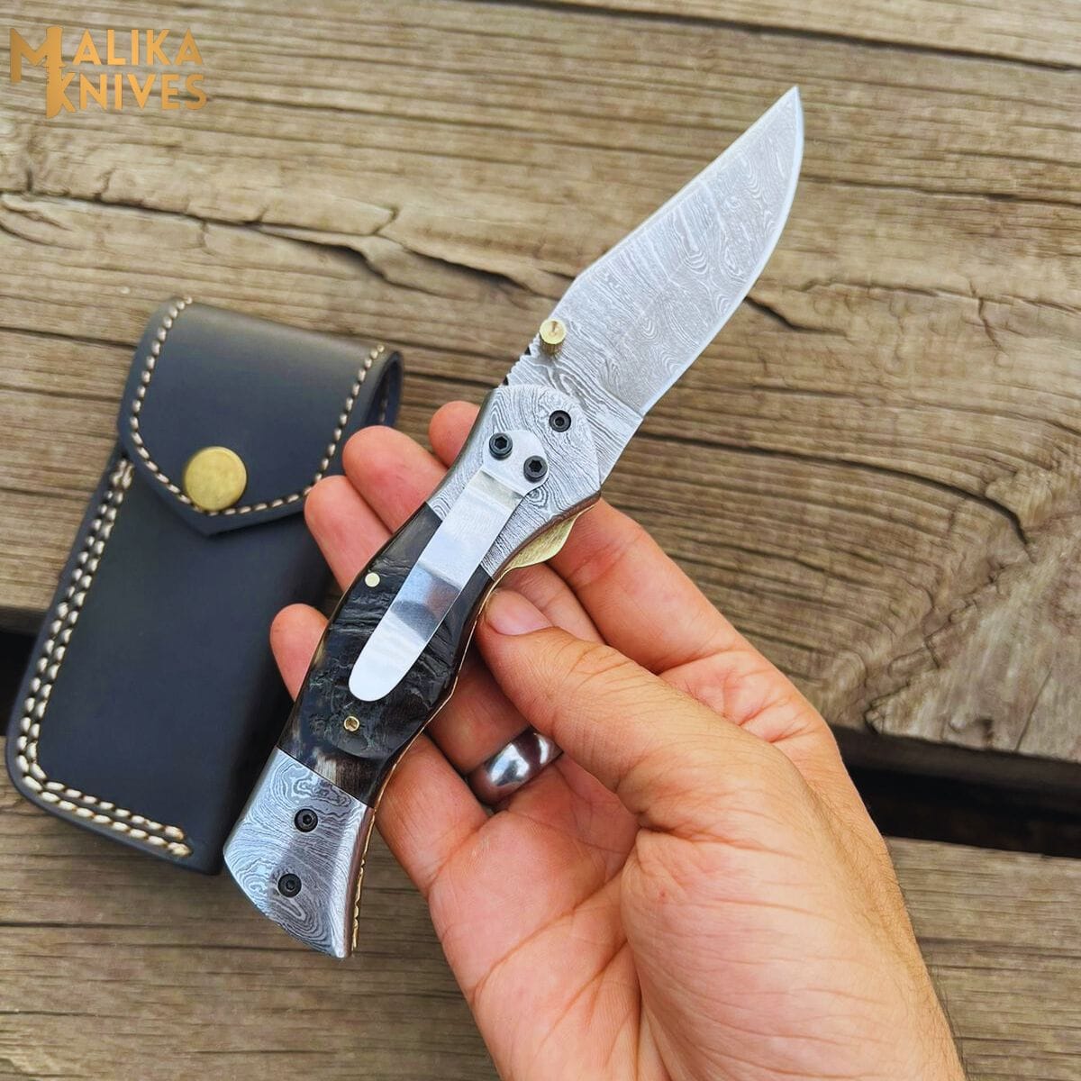 MALIKA KNIVES simple Custom Handmade Folding knife with Ram horn handle-0803