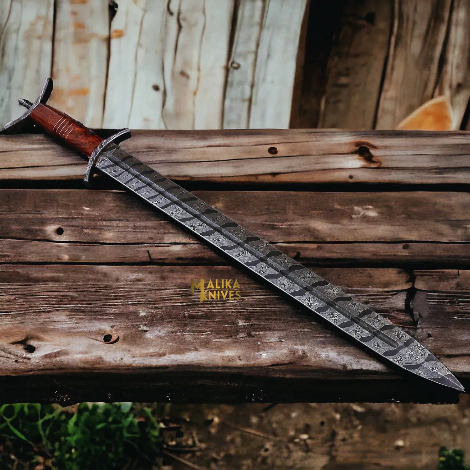 MALIKA KNIVES simple Custom Viking Sword With Damascus Pummel & Guard-910
