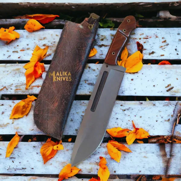 MALIKA KNIVES simple D2 Bowie Knife | Rosewood Handle | Bushcraft Tool.