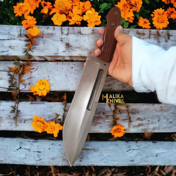 MALIKA KNIVES simple D2 Bowie Knife | Rosewood Handle | Bushcraft Tool.