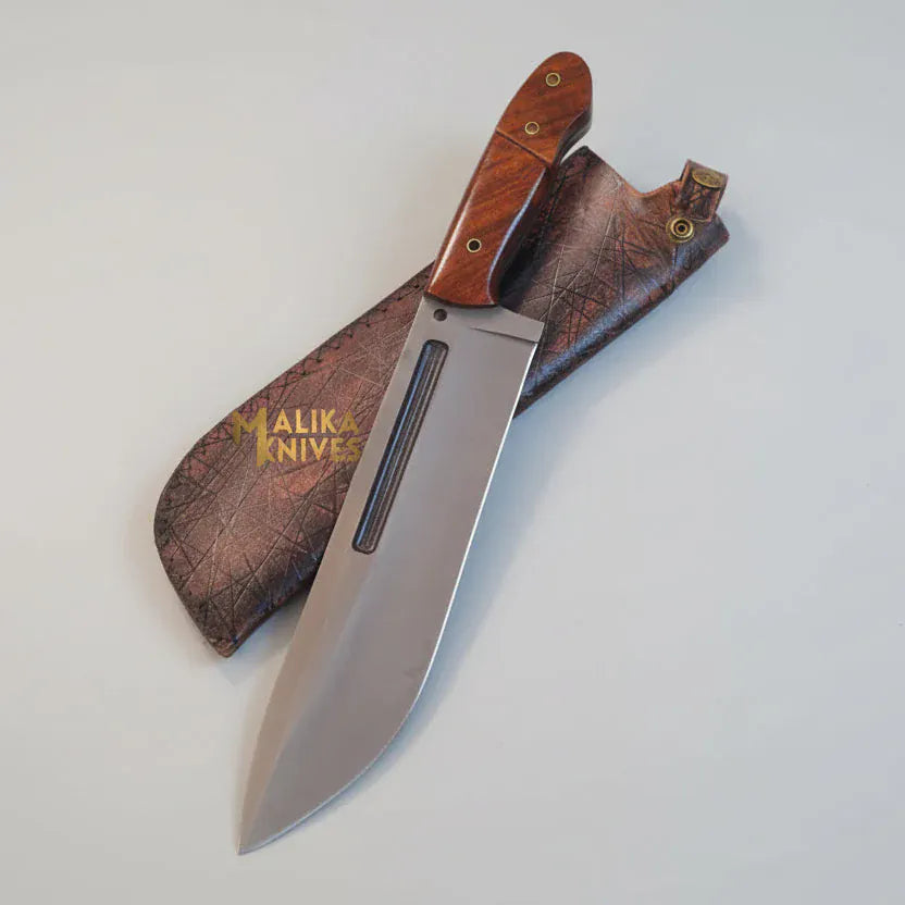 MALIKA KNIVES simple D2 Bowie Knife | Rosewood Handle | Bushcraft Tool.