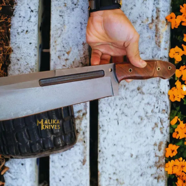 MALIKA KNIVES simple D2 Bowie Knife | Rosewood Handle | Bushcraft Tool.