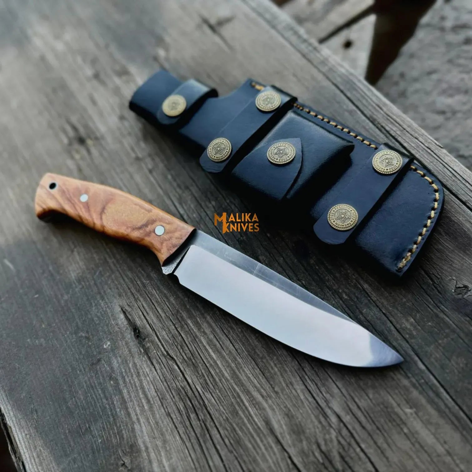MALIKA KNIVES simple D2 Bushcraft Hunting Knife Walnut Handle