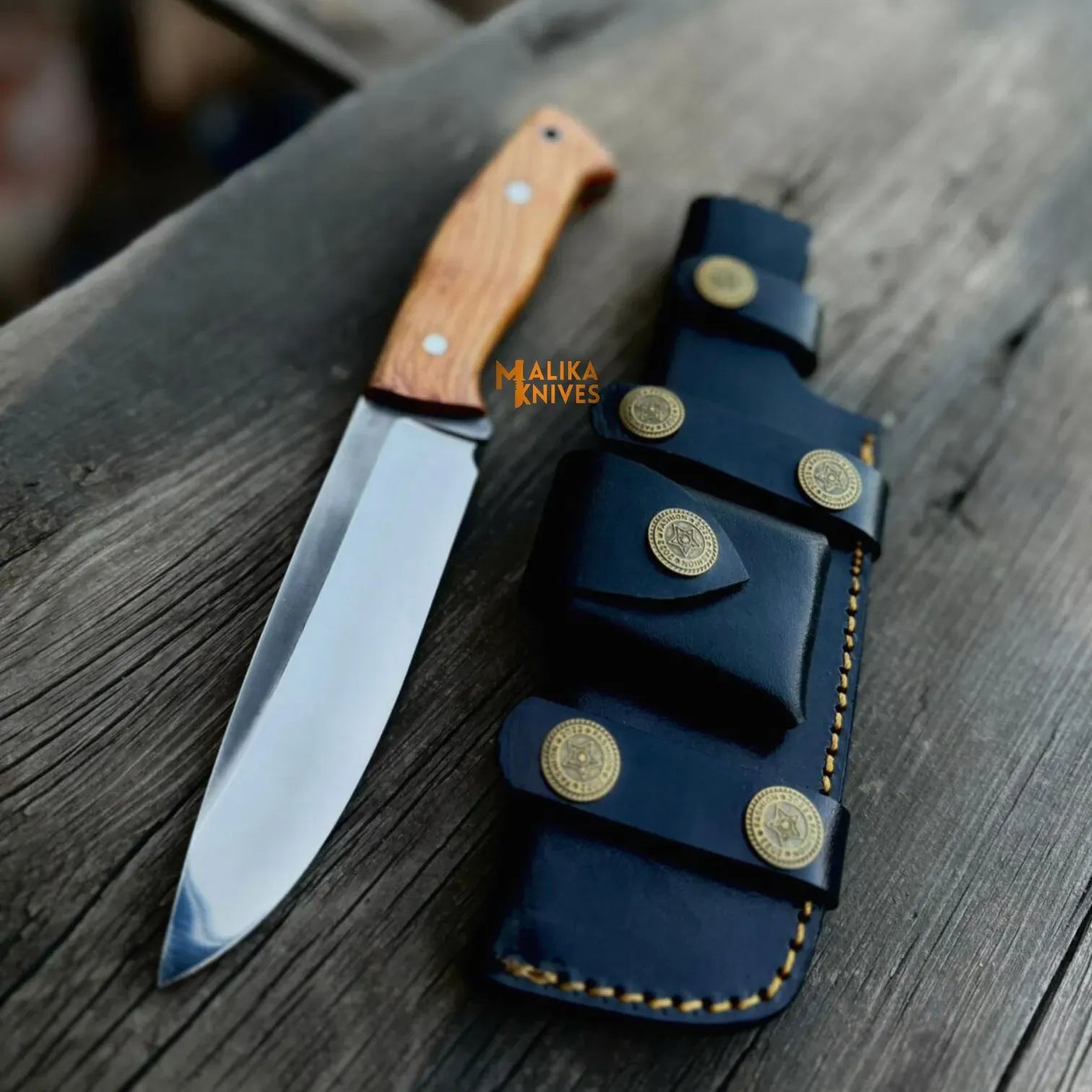 MALIKA KNIVES simple D2 Bushcraft Hunting Knife Walnut Handle