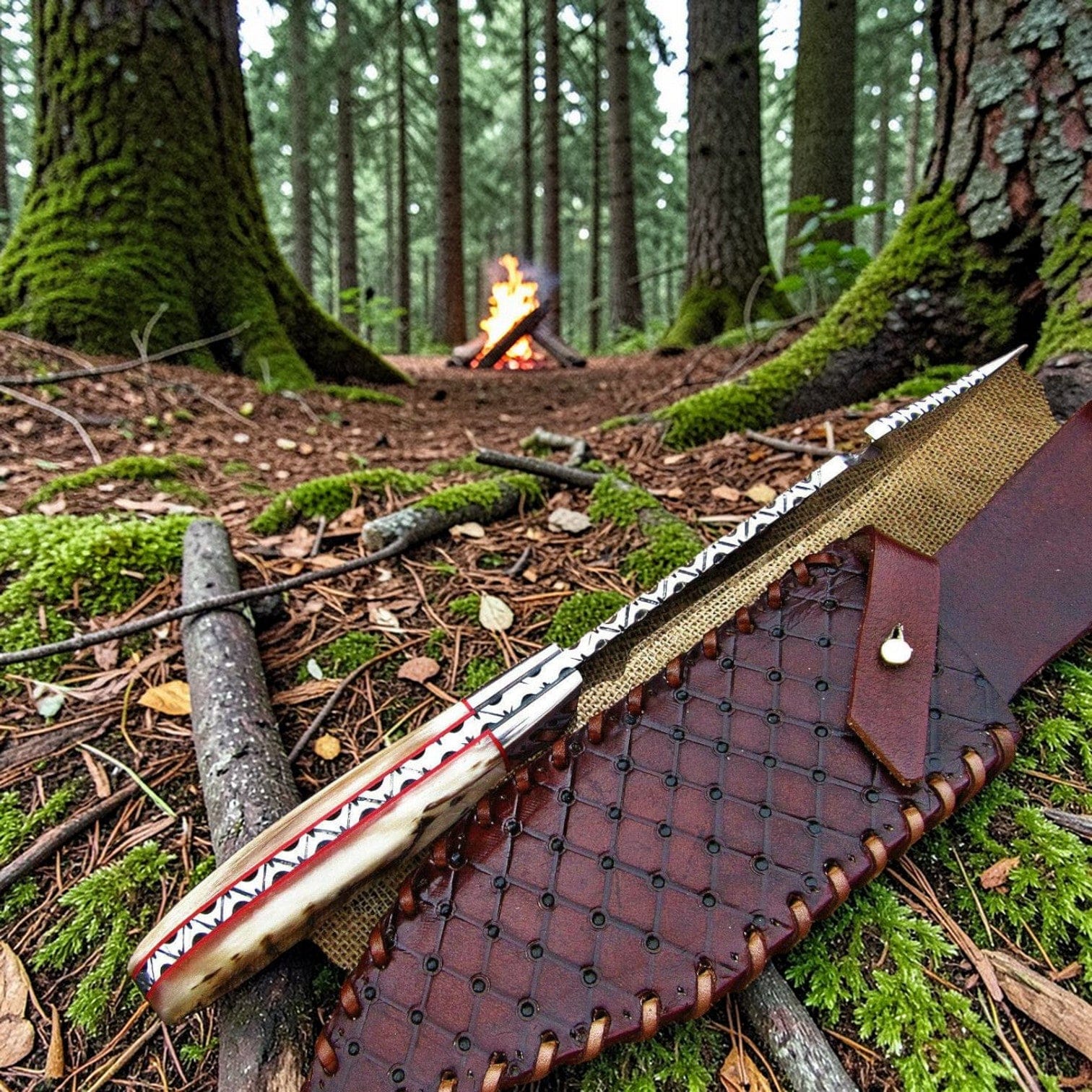 MALIKA KNIVES simple D2 Gut Hook Hunting Knife Ram Horn Handle