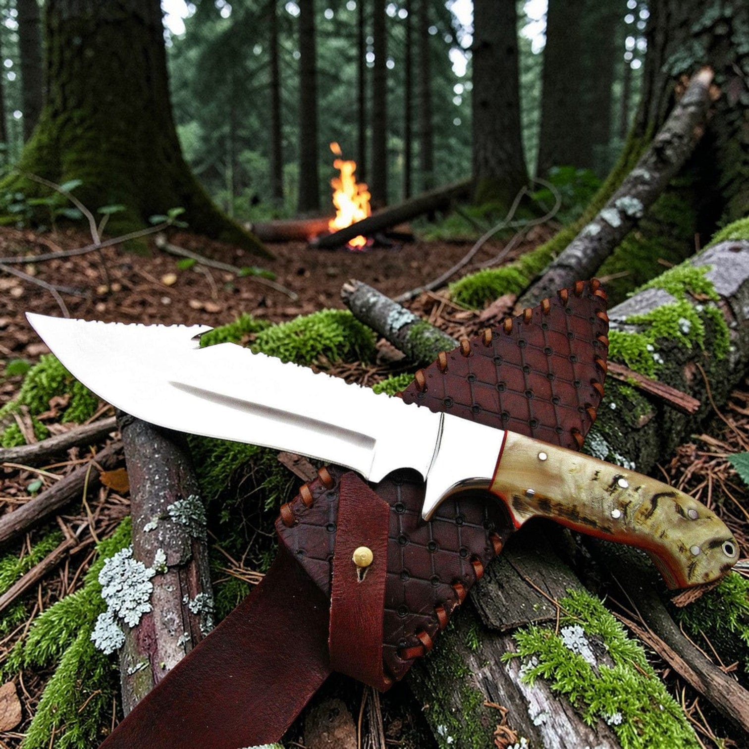 MALIKA KNIVES simple D2 Gut Hook Hunting Knife Ram Horn Handle