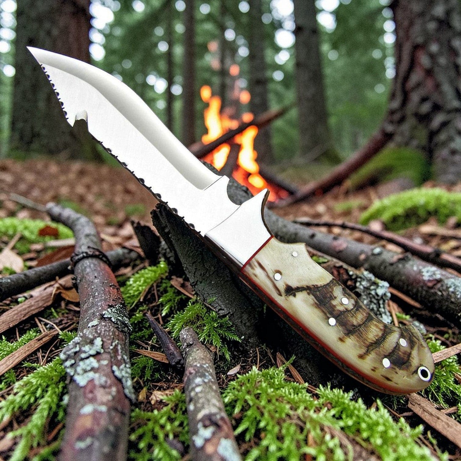 MALIKA KNIVES simple D2 Gut Hook Hunting Knife Ram Horn Handle