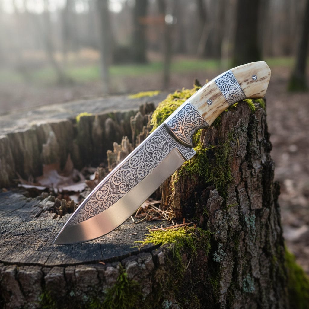 MALIKA KNIVES simple D2 Hunting Knife Antler Handle Engraved Blade