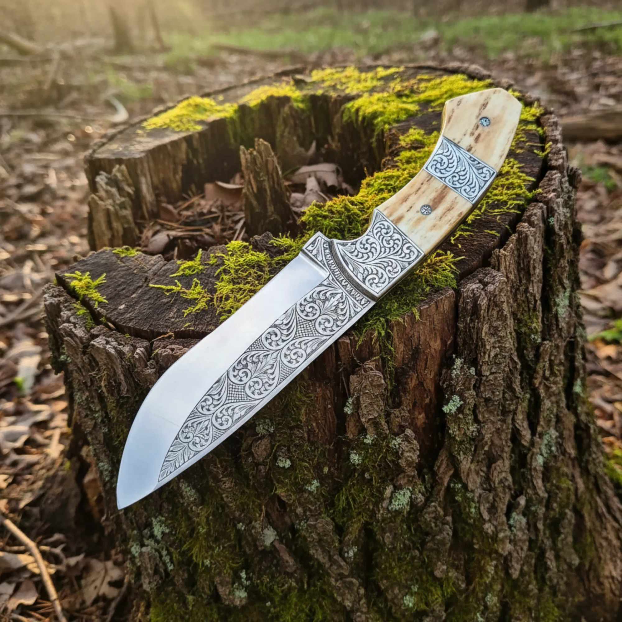 MALIKA KNIVES simple D2 Hunting Knife Antler Handle Engraved Blade