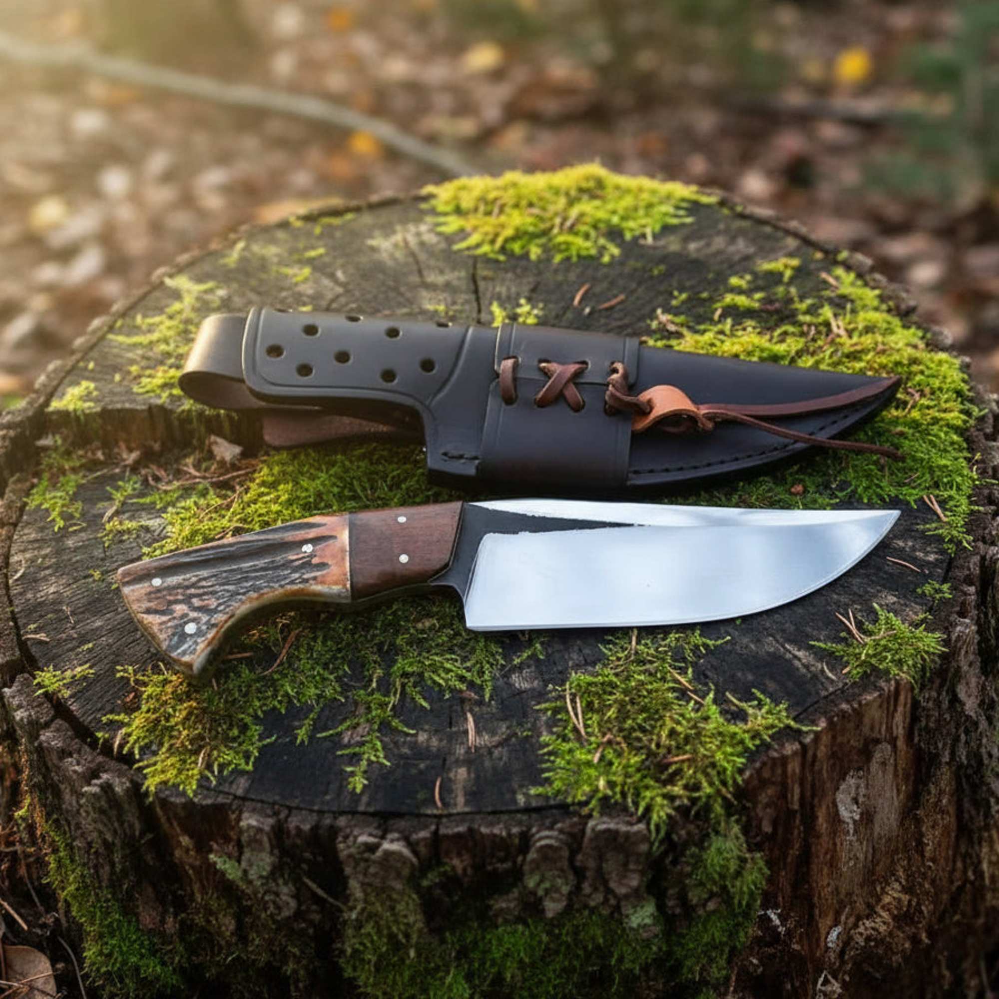 MALIKA KNIVES simple D2 Hunting Knife Antler Handle Rosewood Full Tang