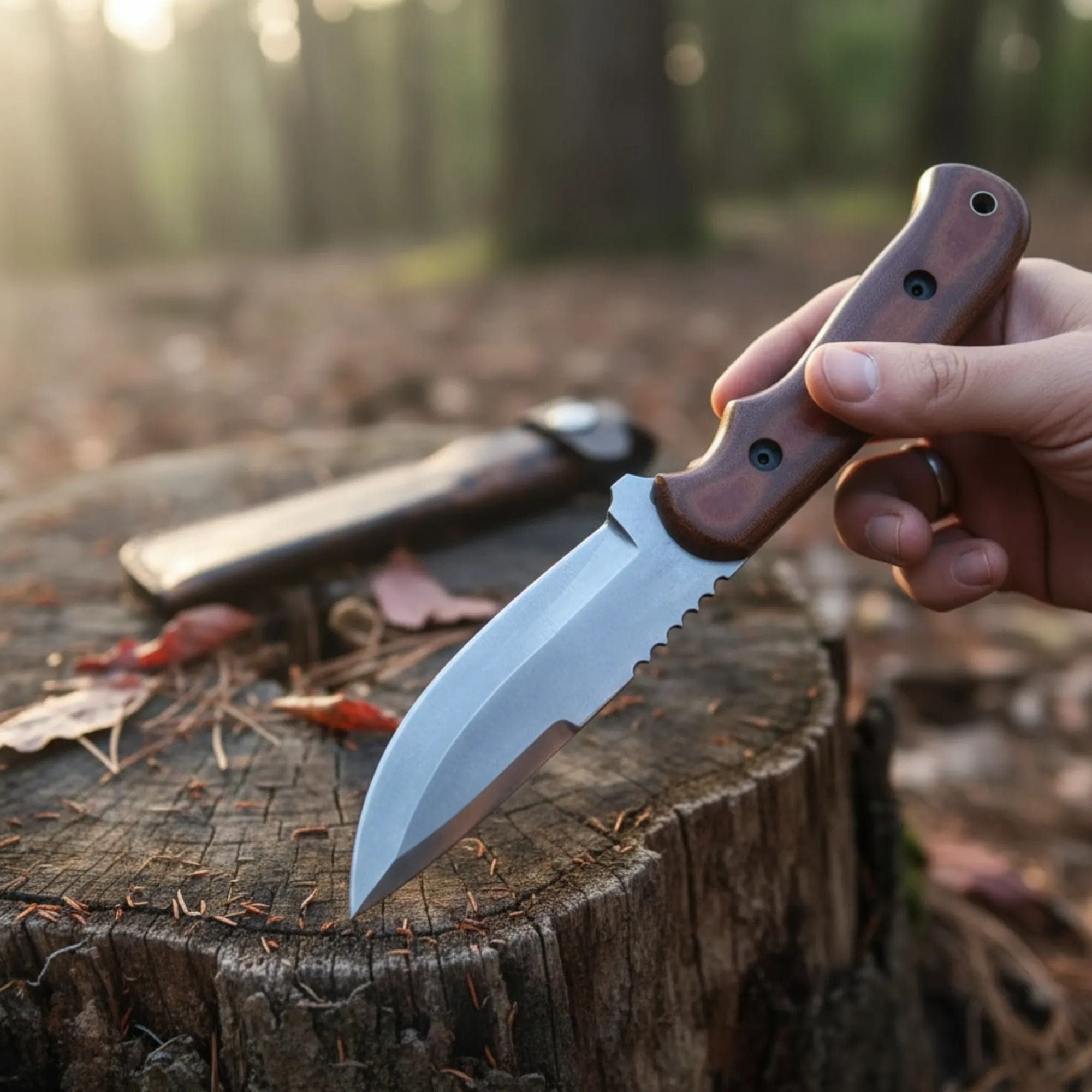 MALIKA KNIVES simple D2 Hunting Knife Blue Creek | Leather Sheath