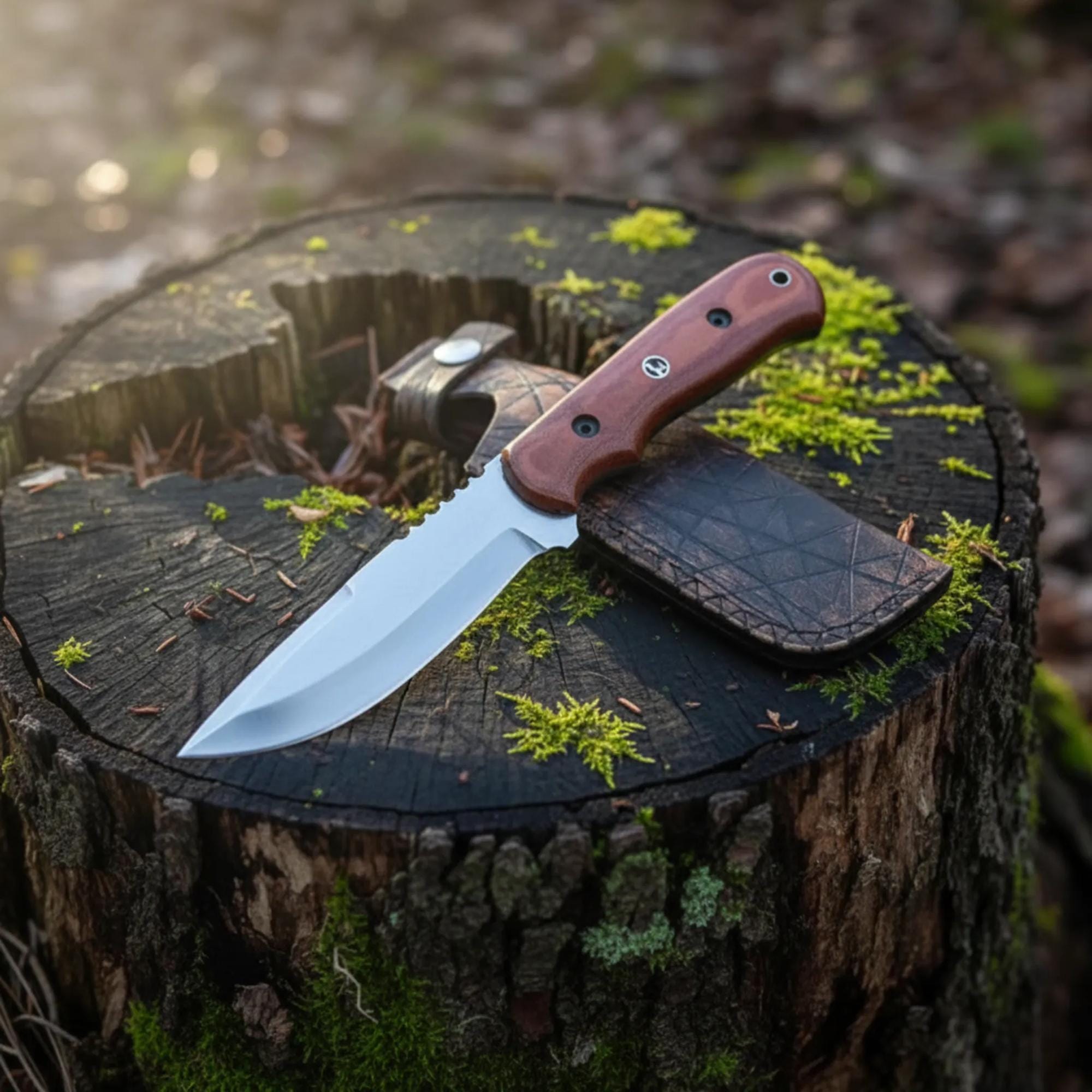 MALIKA KNIVES simple D2 Hunting Knife Blue Creek | Leather Sheath