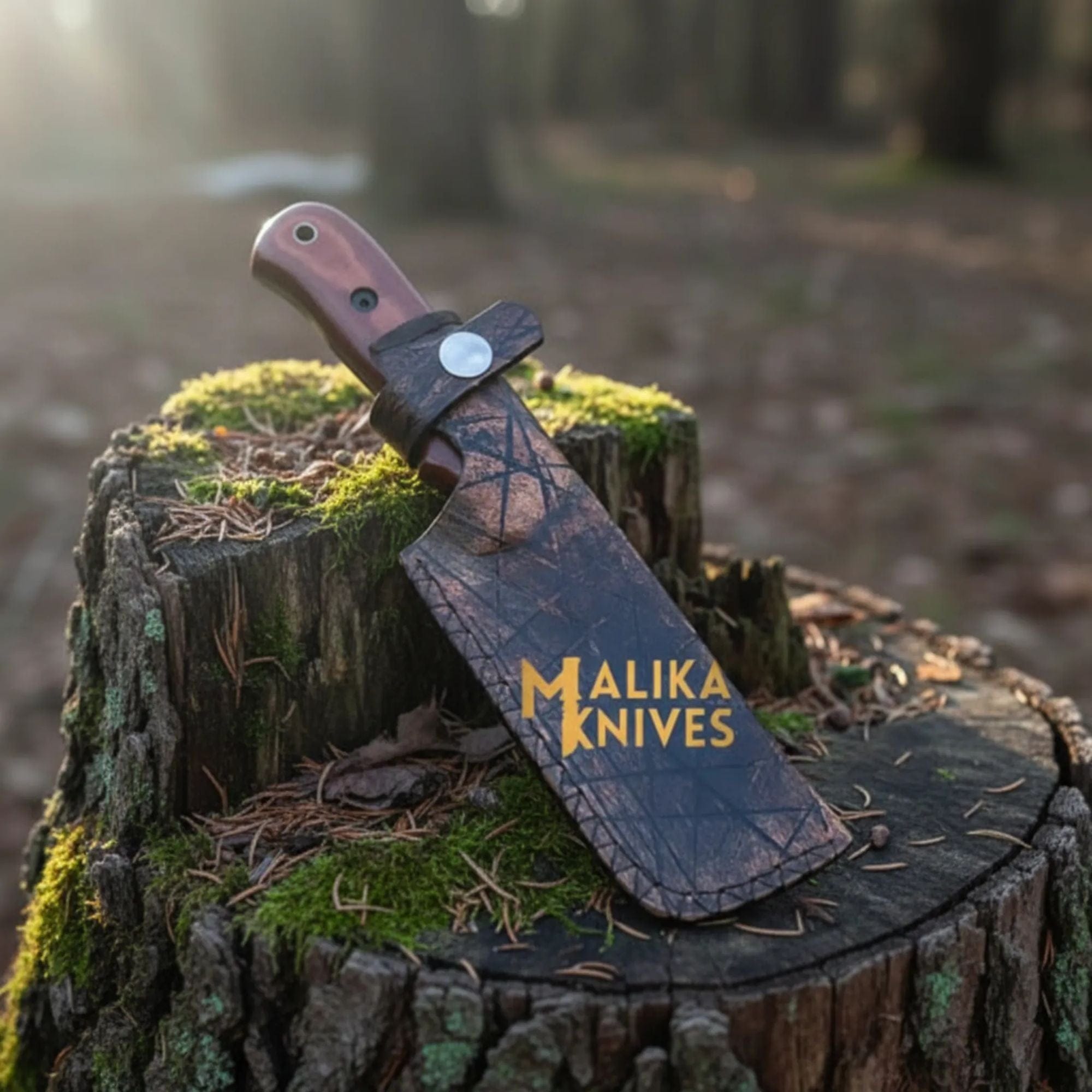 MALIKA KNIVES simple D2 Hunting Knife Blue Creek | Leather Sheath