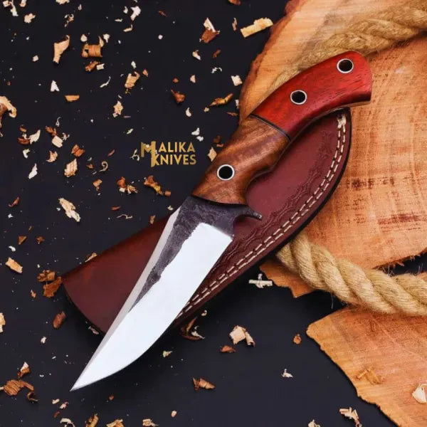 MALIKA KNIVES simple D2 Hunting Knife with Rose Pakka Wood Handle