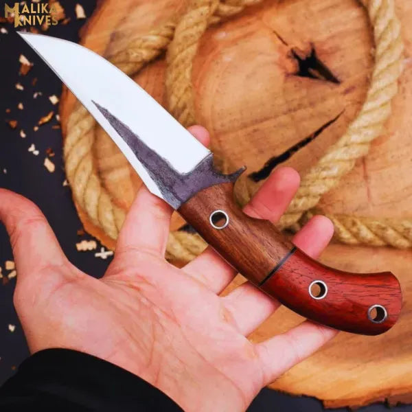 MALIKA KNIVES simple D2 Hunting Knife with Rose Pakka Wood Handle