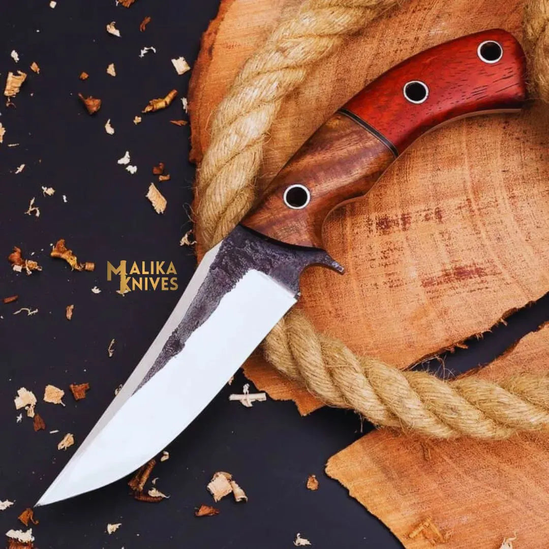 MALIKA KNIVES simple D2 Hunting Knife with Rose Pakka Wood Handle