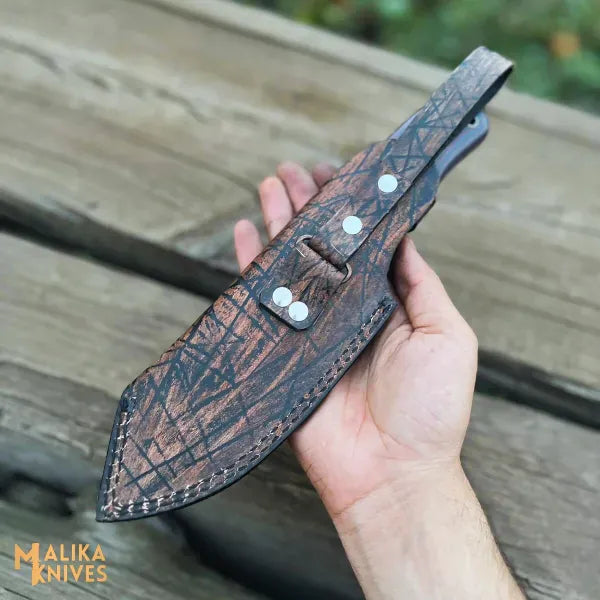 MALIKA KNIVES simple D2 Hunting Knife with Teeth Blade Micarta Handle