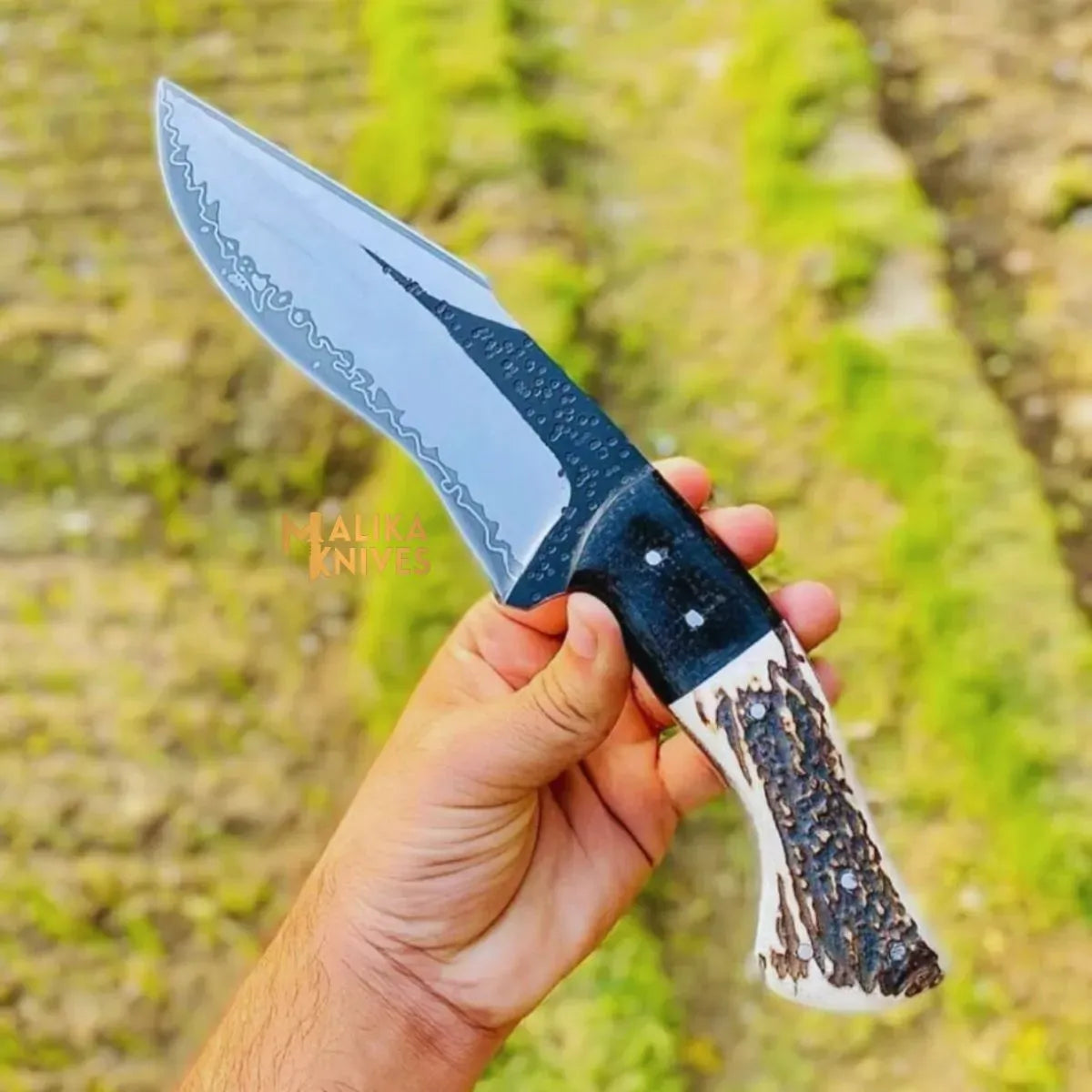 MALIKA KNIVES simple D2 Stag Hunting Knife 7" Blade Full Tang Outdoor