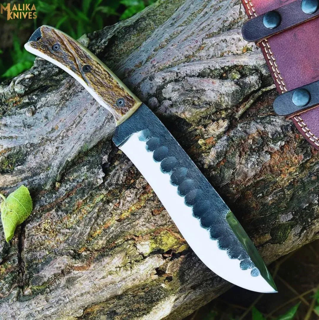 MALIKA KNIVES simple D2 Stag Hunting Knife Full Tang 7 Inch Blade