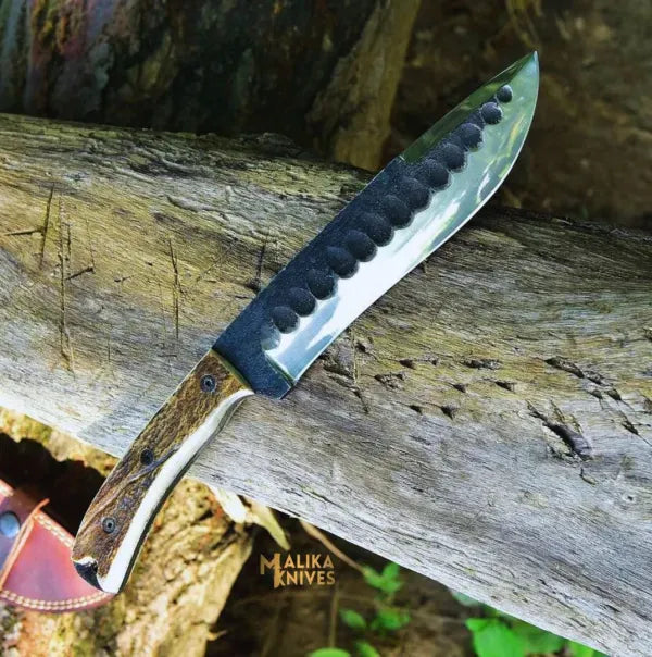 MALIKA KNIVES simple D2 Stag Hunting Knife Full Tang 7 Inch Blade