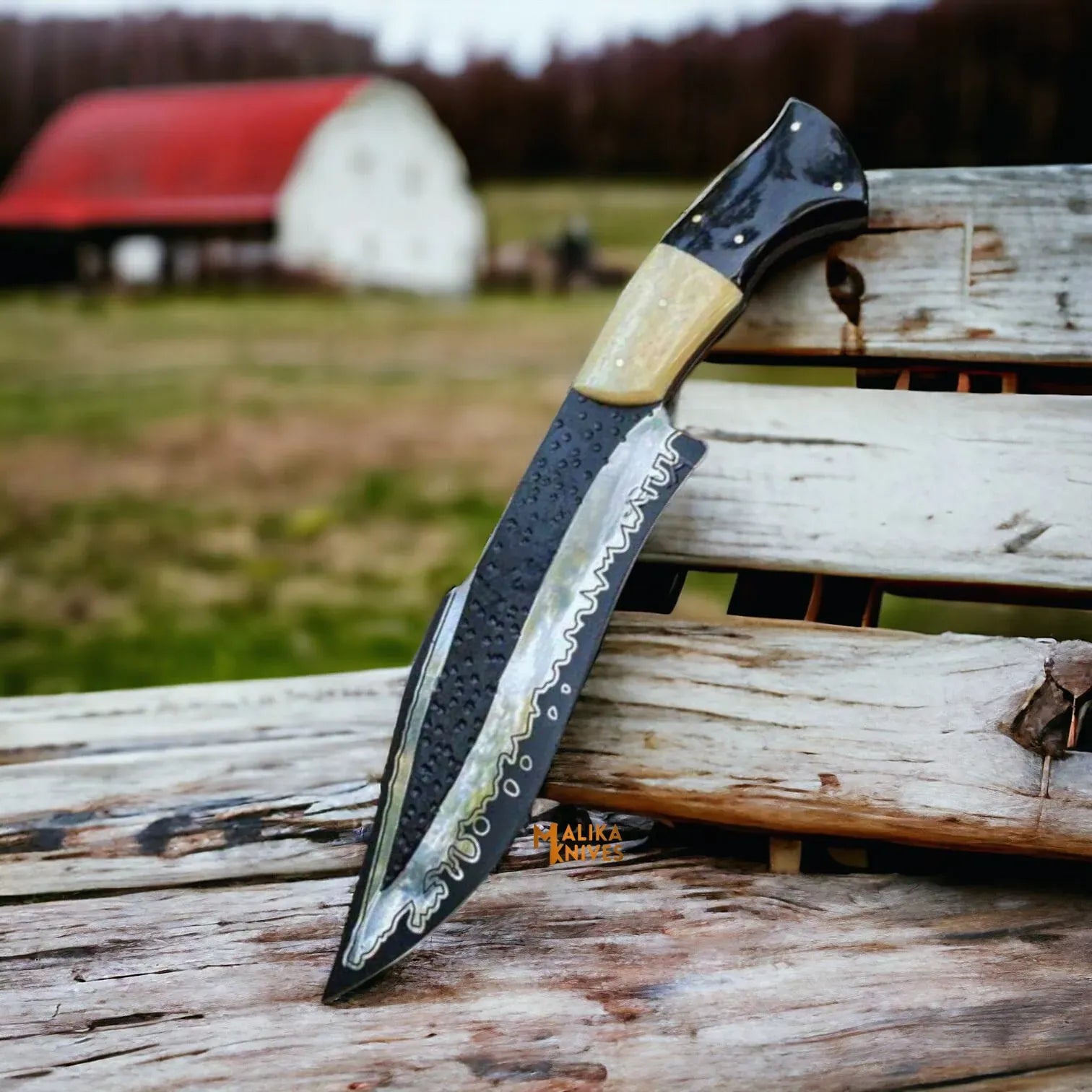 MALIKA KNIVES simple D2 Steel Bowie Knife | Camel Bone | Bull Horn Handle