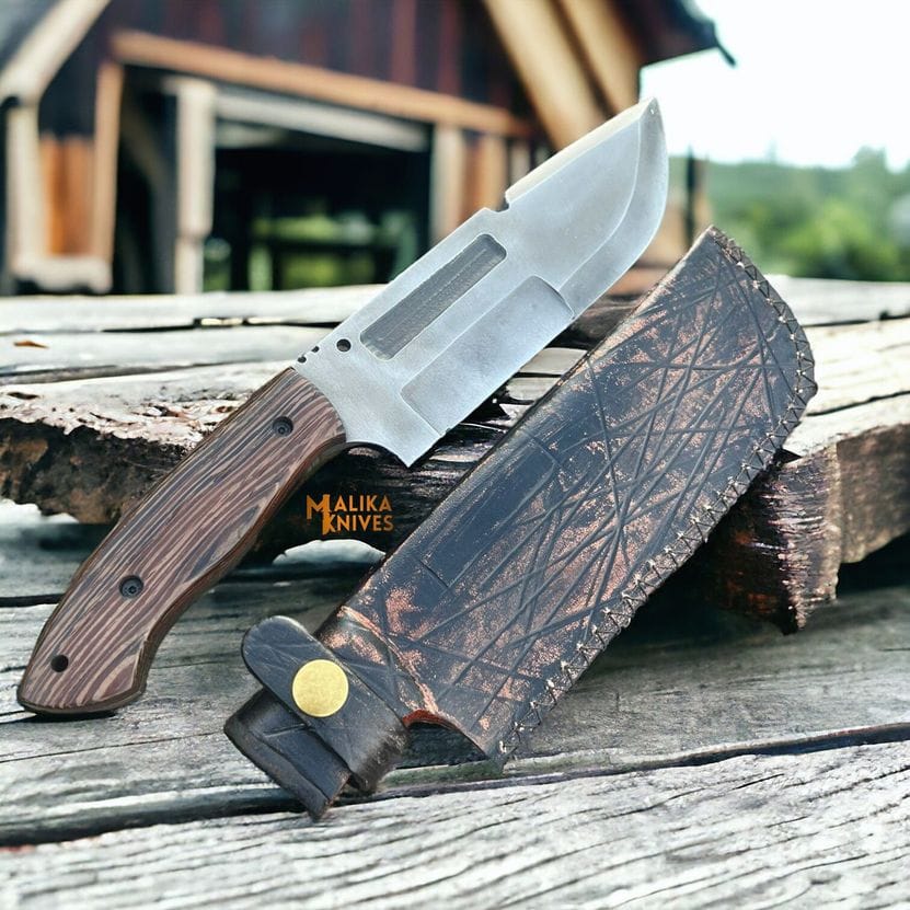MALIKA KNIVES simple D2 Steel Bowie Knife | Wenge Wood Handle