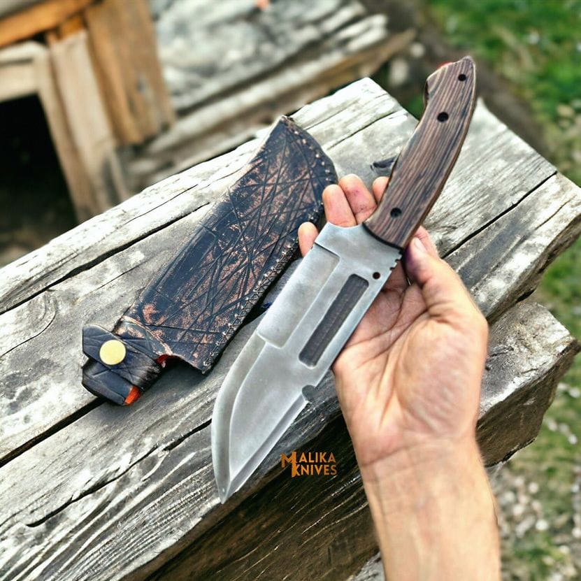 MALIKA KNIVES simple D2 Steel Bowie Knife | Wenge Wood Handle