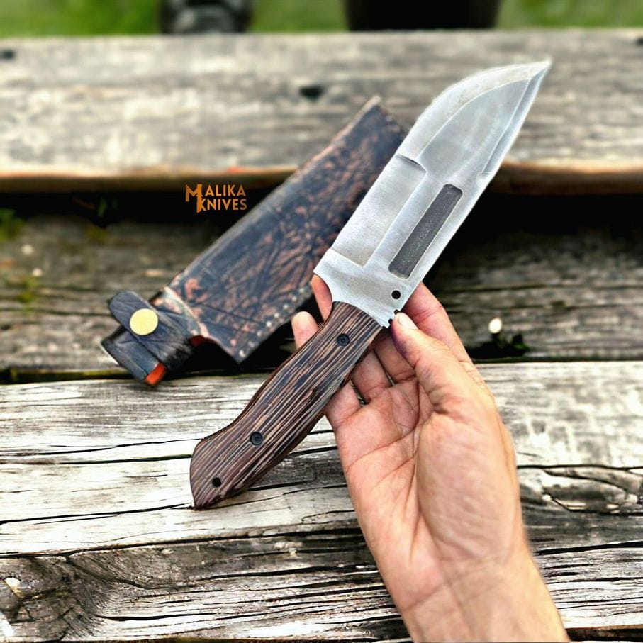 MALIKA KNIVES simple D2 Steel Bowie Knife | Wenge Wood Handle