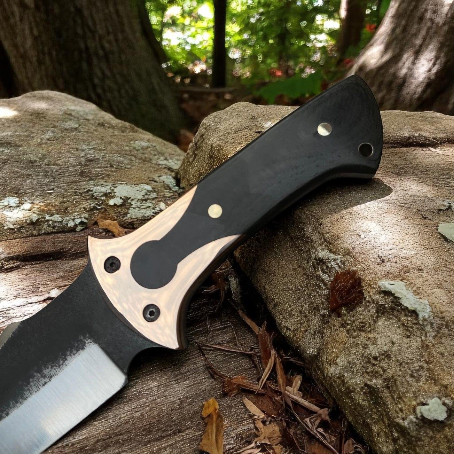 MALIKA KNIVES simple D2 Steel Hunting Knife with G10 Handle & Leather Sheath