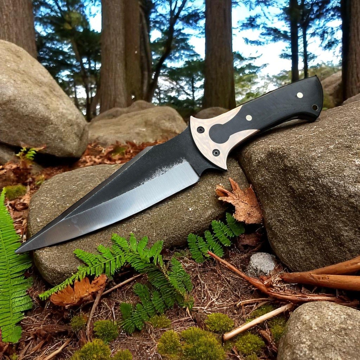 MALIKA KNIVES simple D2 Steel Hunting Knife with G10 Handle & Leather Sheath