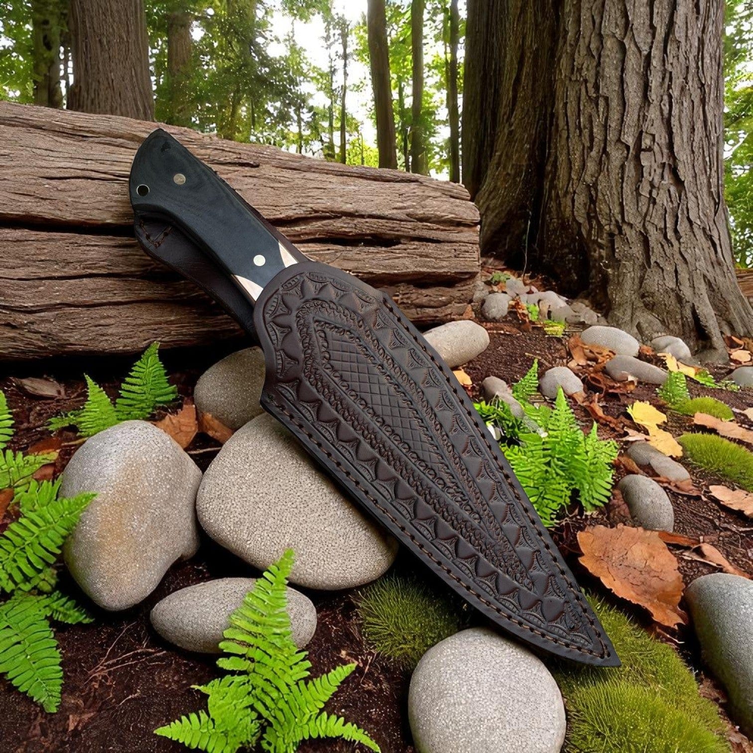 MALIKA KNIVES simple D2 Steel Hunting Knife with G10 Handle & Leather Sheath
