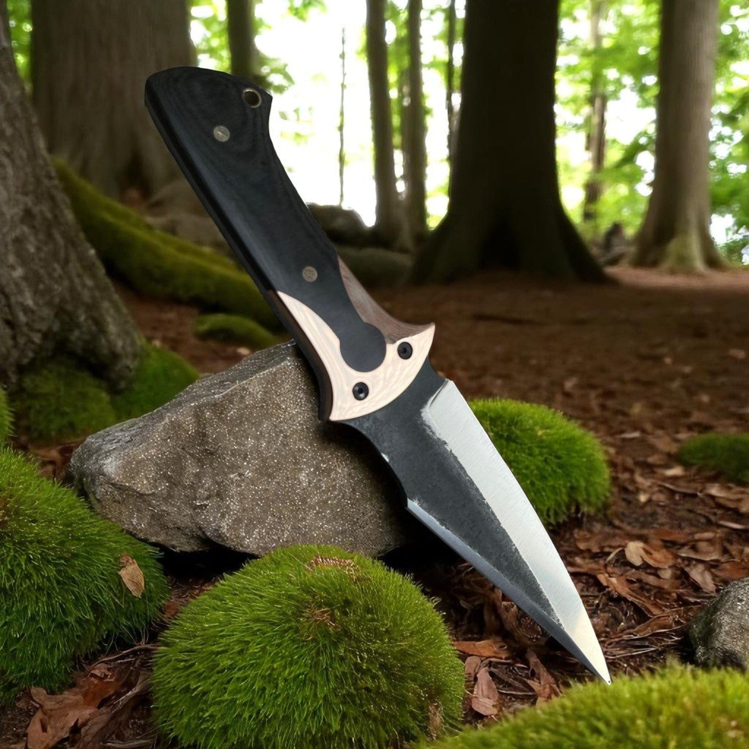 MALIKA KNIVES simple D2 Steel Hunting Knife with G10 Handle & Leather Sheath