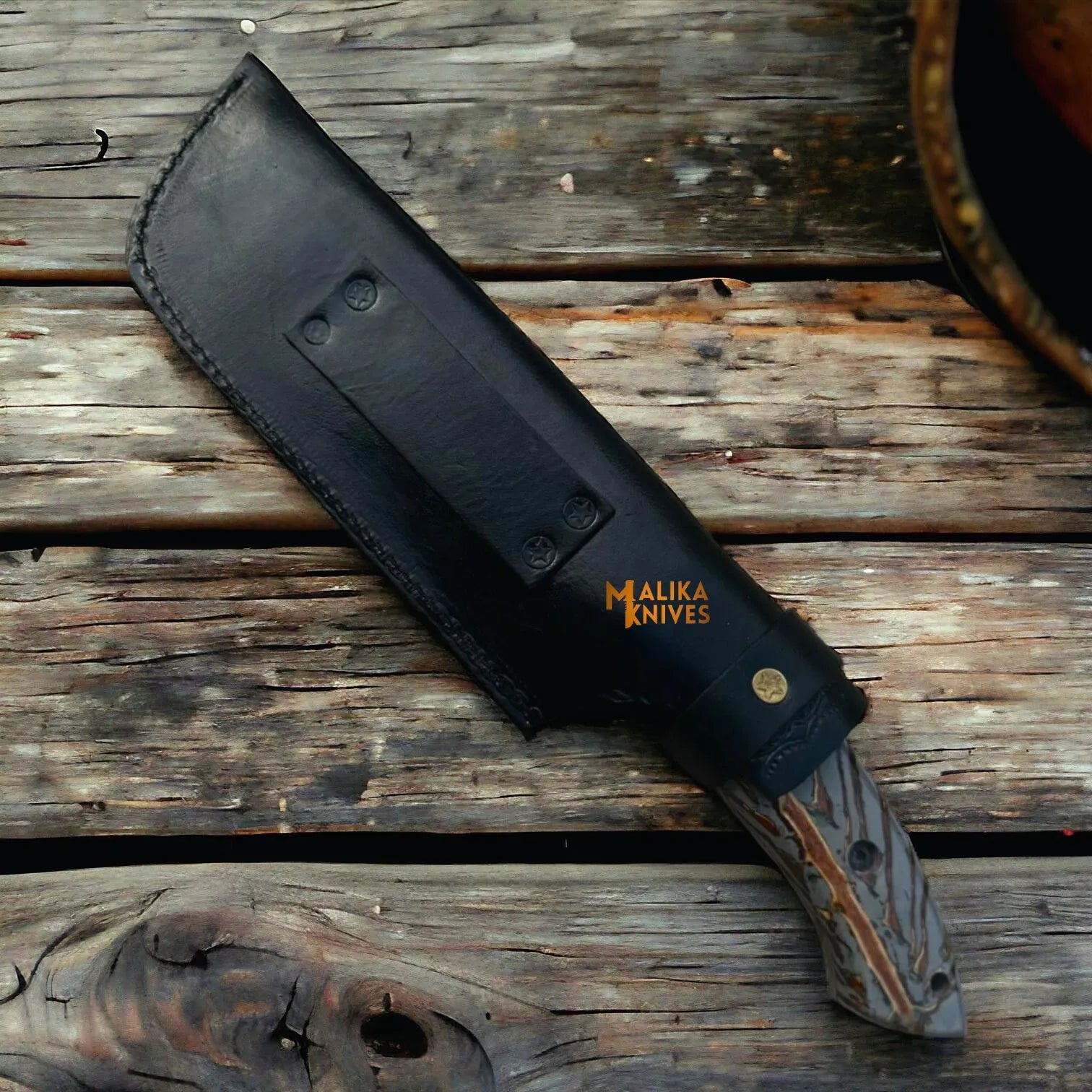 MALIKA KNIVES simple Damascus Bowie Knife Pine Cone Resin Handle