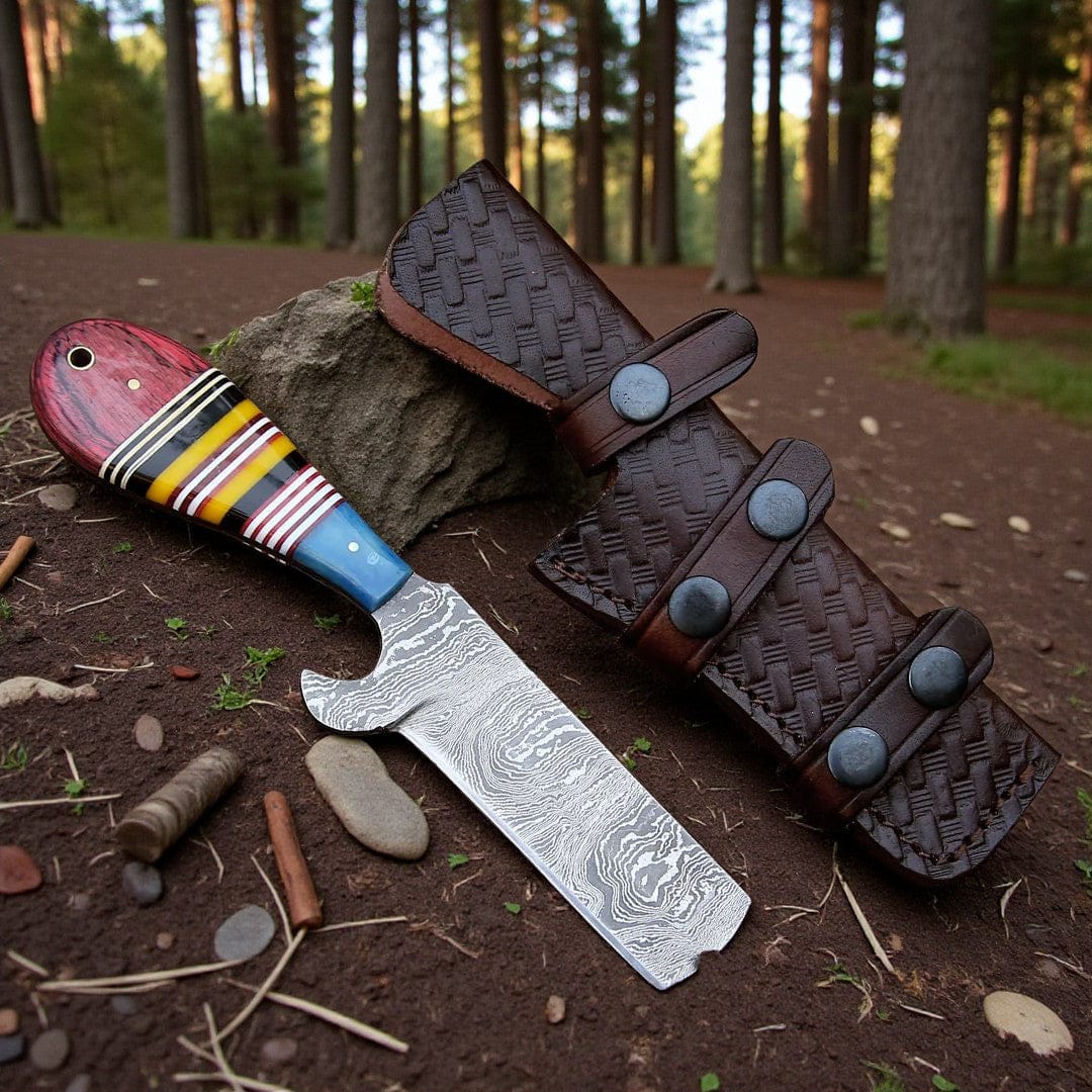 MALIKA KNIVES simple Damascus Bull Cutter Knife Cowboy Fixed Blade