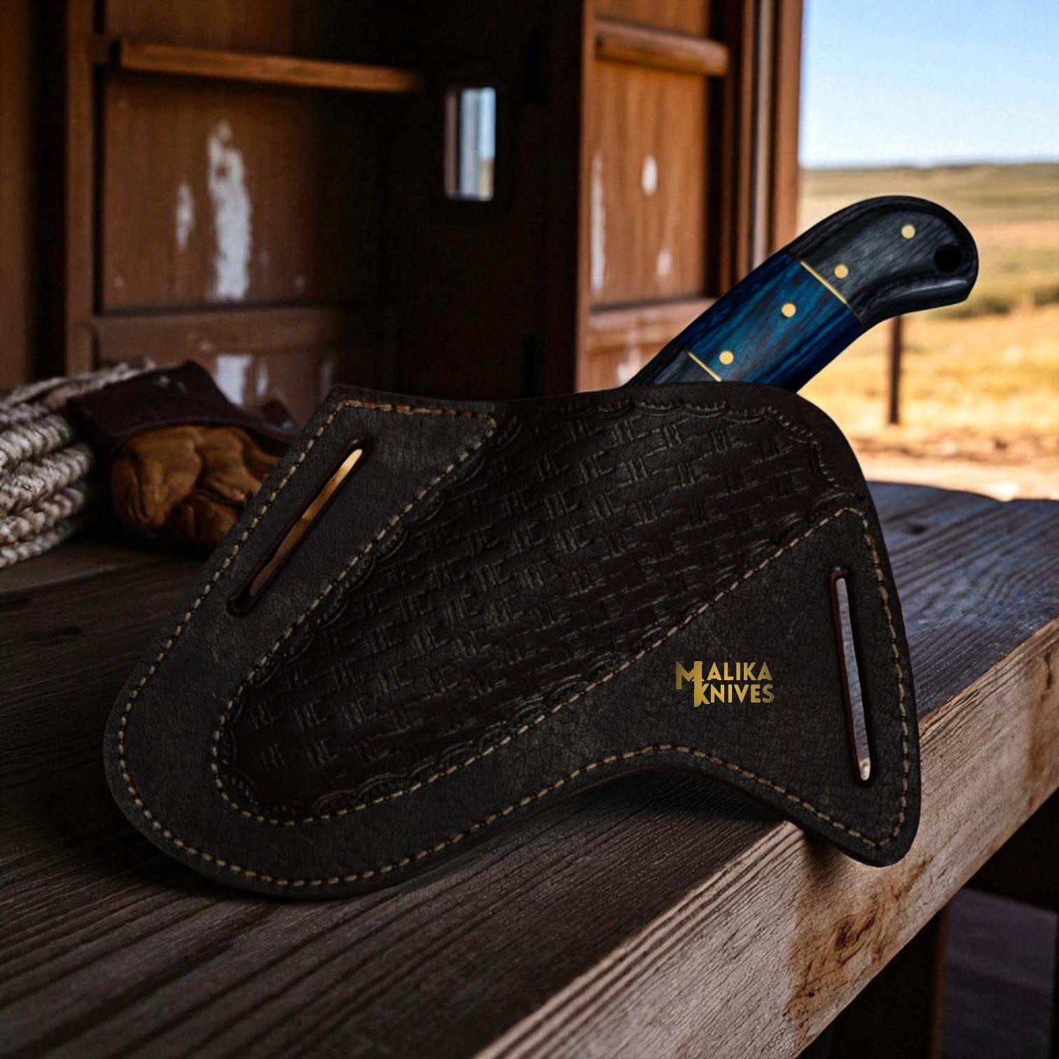MALIKA KNIVES simple Damascus Bull Cutter Knife with Pakka Wood Handle
