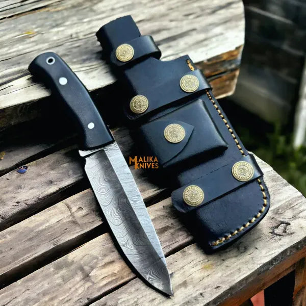 MALIKA KNIVES simple Damascus Bushcraft Hunting Knife Micarta Handle