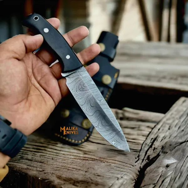 MALIKA KNIVES simple Damascus Bushcraft Hunting Knife Micarta Handle